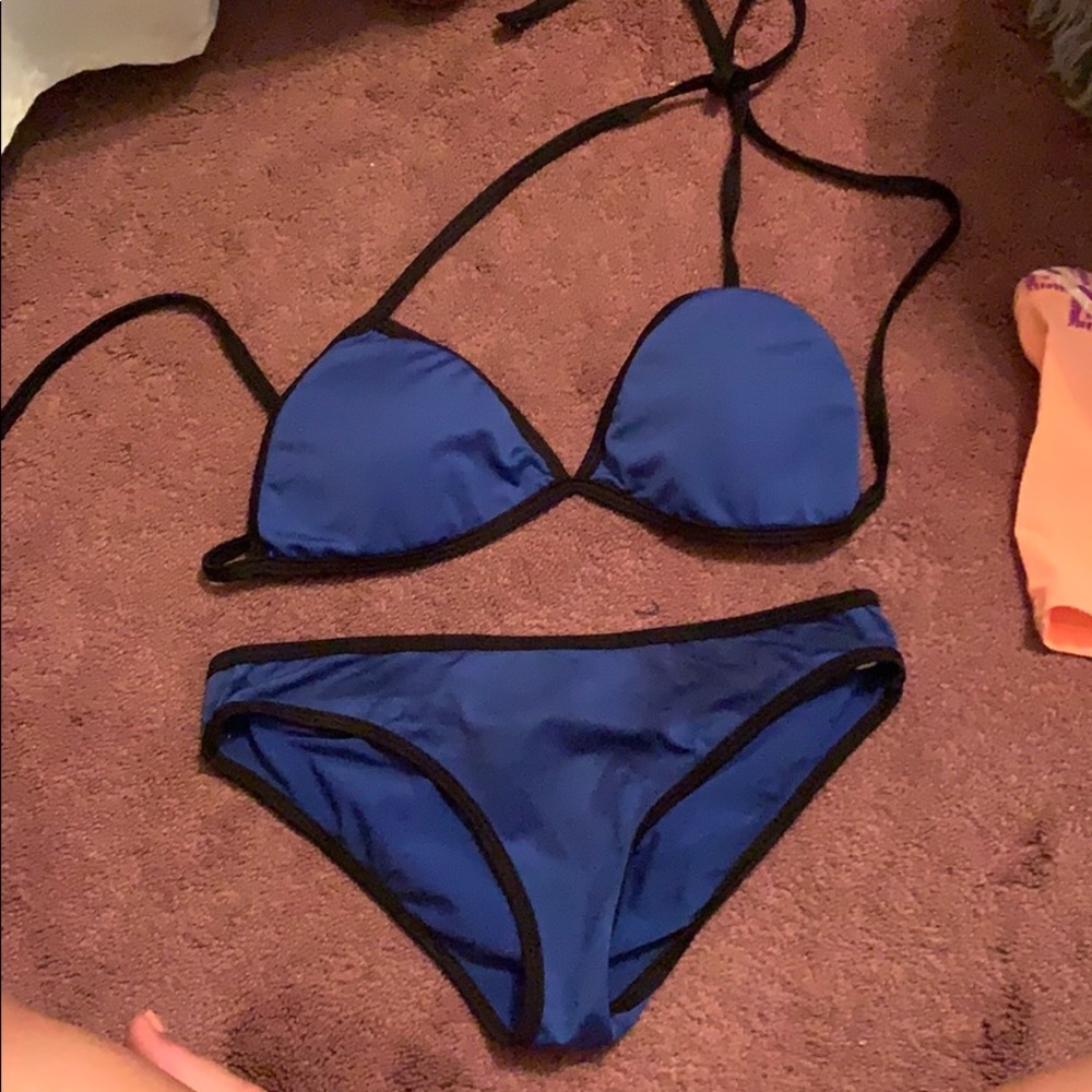 Blue and black bikini